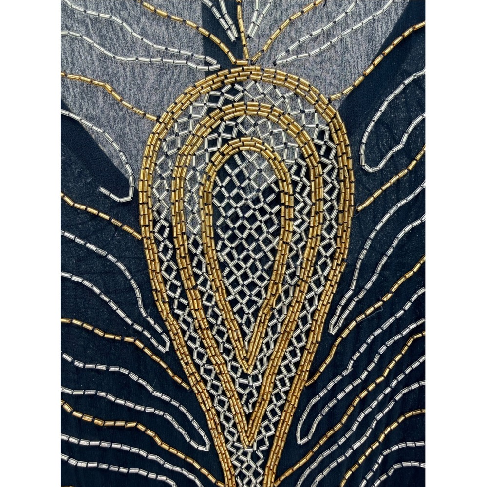 Haute Hippie Silk Beaded Tunic Top Womens M Navy Gold Paisley Mini Dress Flawed - Picture 10 of 12